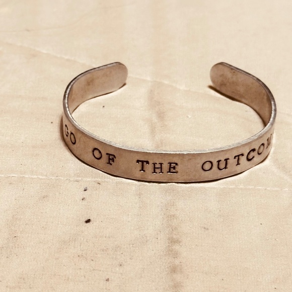Silver Tone Cuff Bracelet Stamped Let Go Of The Outcome - Picture 7 of 10